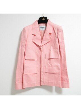 Chanel 17c Camellia Corsage 4 Pocket Cotton Drill Jacket 38 Salmon Pink